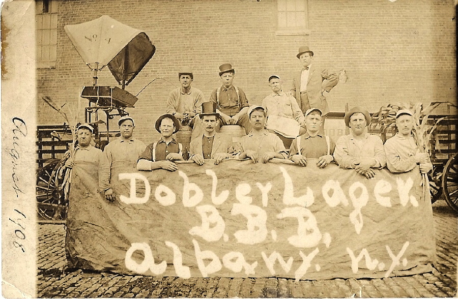 Photo of workers at Dobler Brewing Co. in Albany, NY taken August 1908